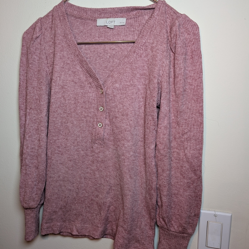 LOFT Pink Fitted Long Sleeve Cardigan